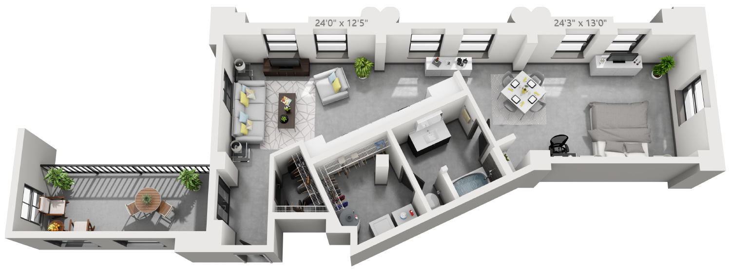 A9 plan is 1 bed, 1 bath and 920 square feet