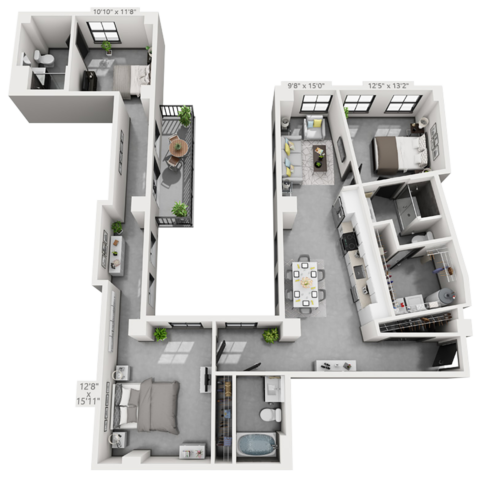 B14 plan is 3 bed, 3 bath and 1,568 square feet