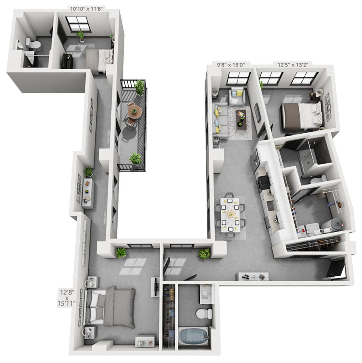 B14 plan is 3 bed, 3 bath and 1,568 square feet