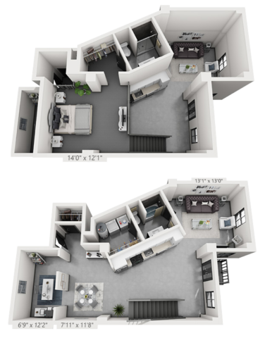 B18M plan is 1 bed, 2 bath and 1,642 square feet