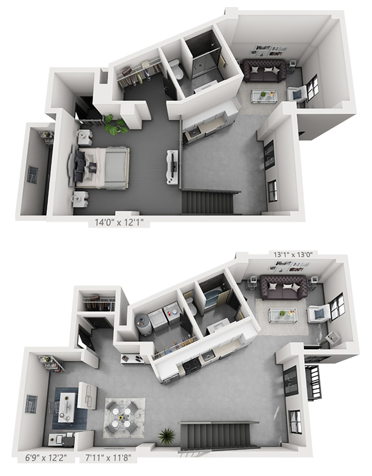 B18M plan is 1 bed, 2 bath and 1,642 square feet