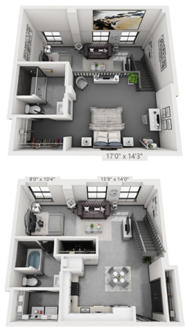 B1M plan is 2 bed, 2 bath and 1057 square feet