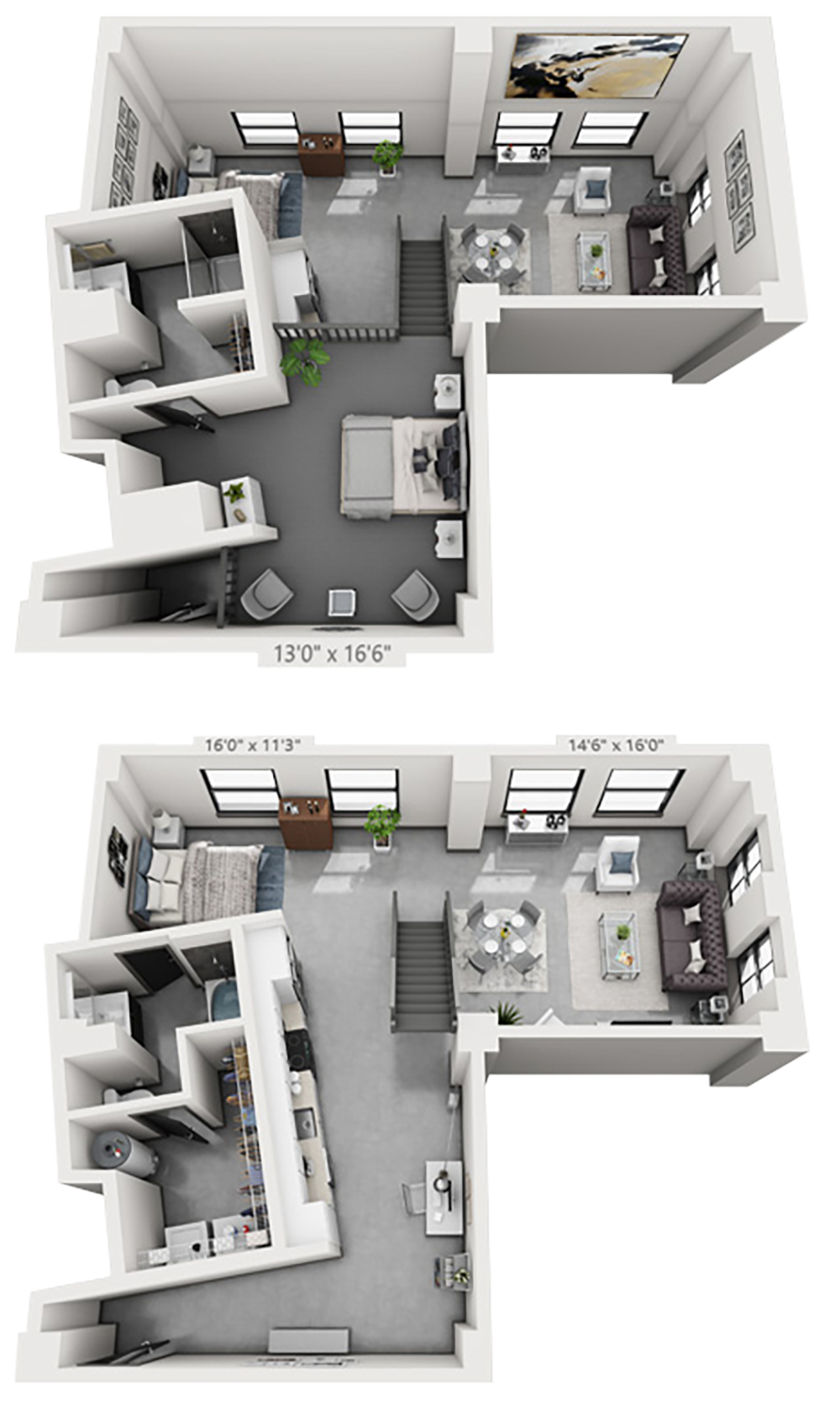 B6M plan is 2 bed, 2 bath and 1,290 square feet